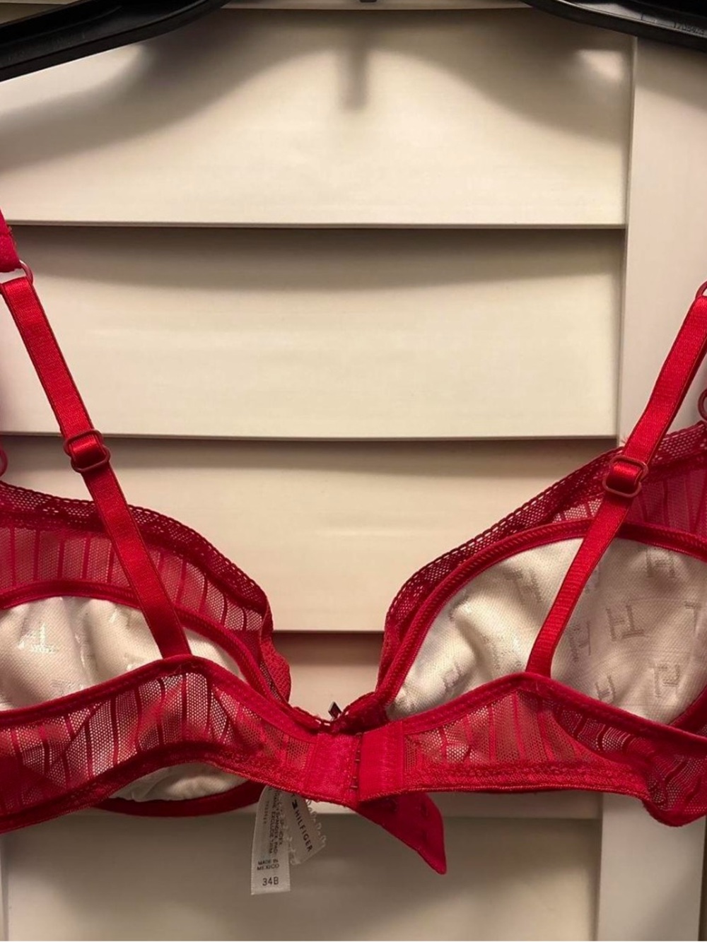 Tommy Hilfiger Bra 34B Red Sheer Mesh Unlined Underwire Balconette Logo Lingerie - Picture 4 of 7